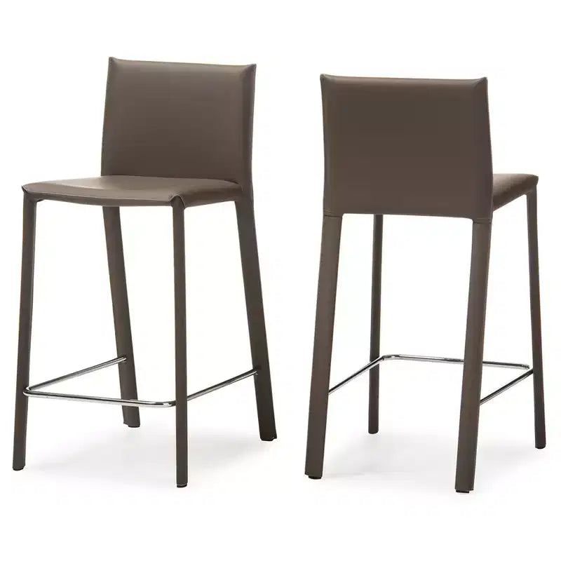 Set di 2 sgabelli da bar Crawford Modern and Contemporary ad altezza bancone rivestiti in pelle tortora - Baxton Studio: similpelle, struttura in acciaio, schienale imbottito