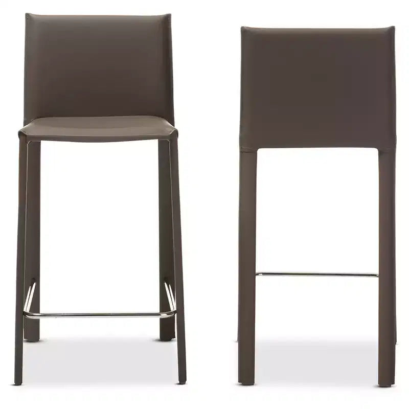 Set di 2 sgabelli da bar Crawford Modern and Contemporary ad altezza bancone rivestiti in pelle tortora - Baxton Studio: similpelle, struttura in acciaio, schienale imbottito