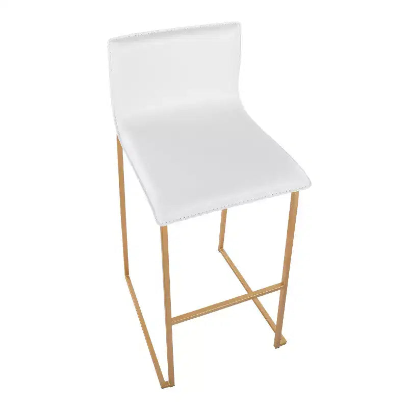 LumiSource Mara Set di 2 Sgabelli da Bar Imbottiti Bianco/Oro: Similpelle, Struttura in Acciaio, Altezza Fissa
