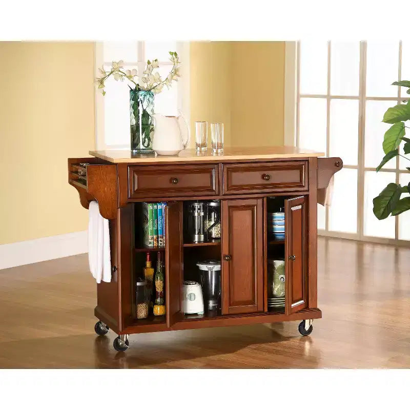 Carrello da cucina con piano in legno naturale Crosley - Ciliegio