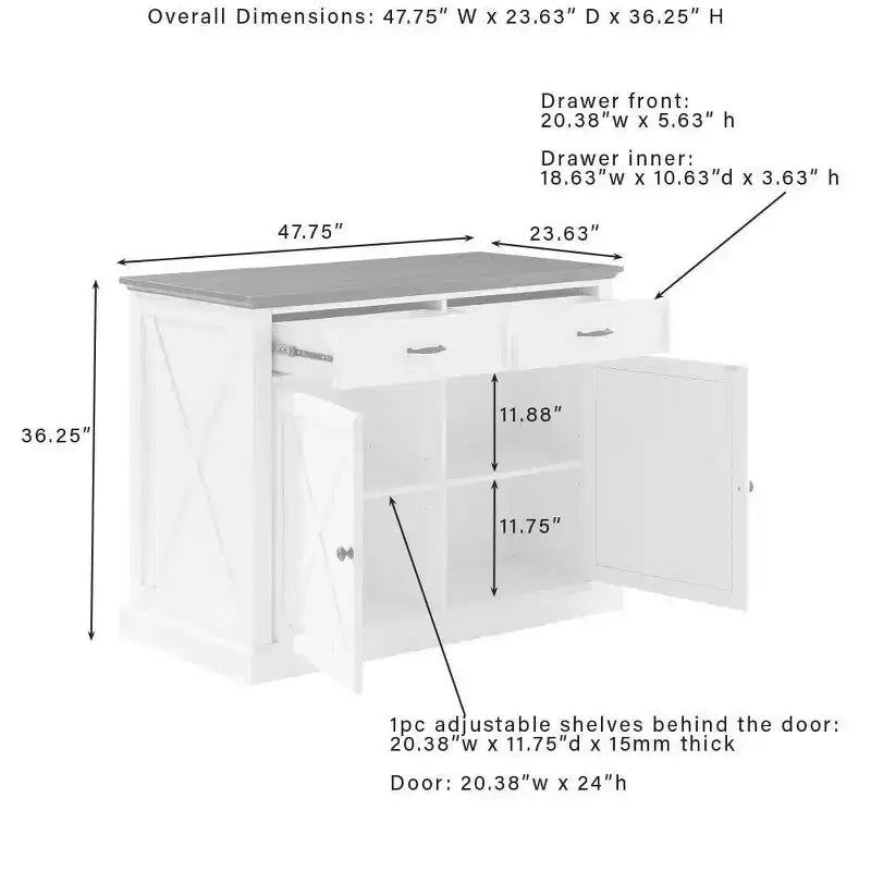 Clifton Kitchen Island Bianco/Marrone Decapato - Crosley: Ripiani Regolabili, Carrello Contenitore, Design Rustico