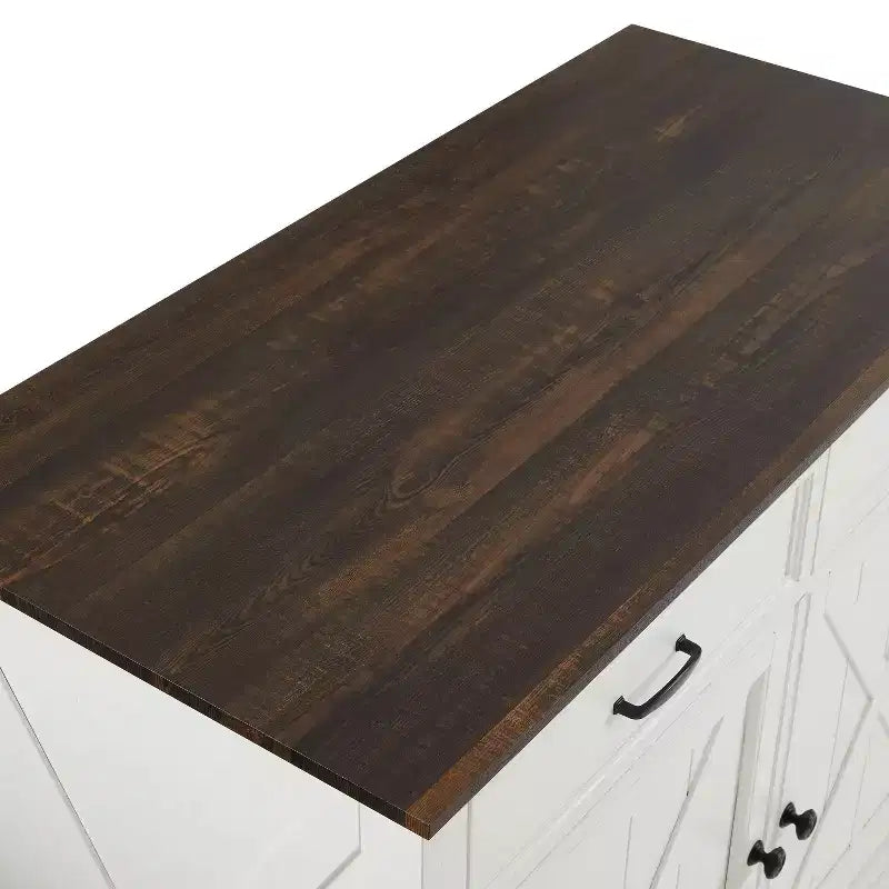 Clifton Kitchen Island Bianco/Marrone Decapato - Crosley: Ripiani Regolabili, Carrello Contenitore, Design Rustico