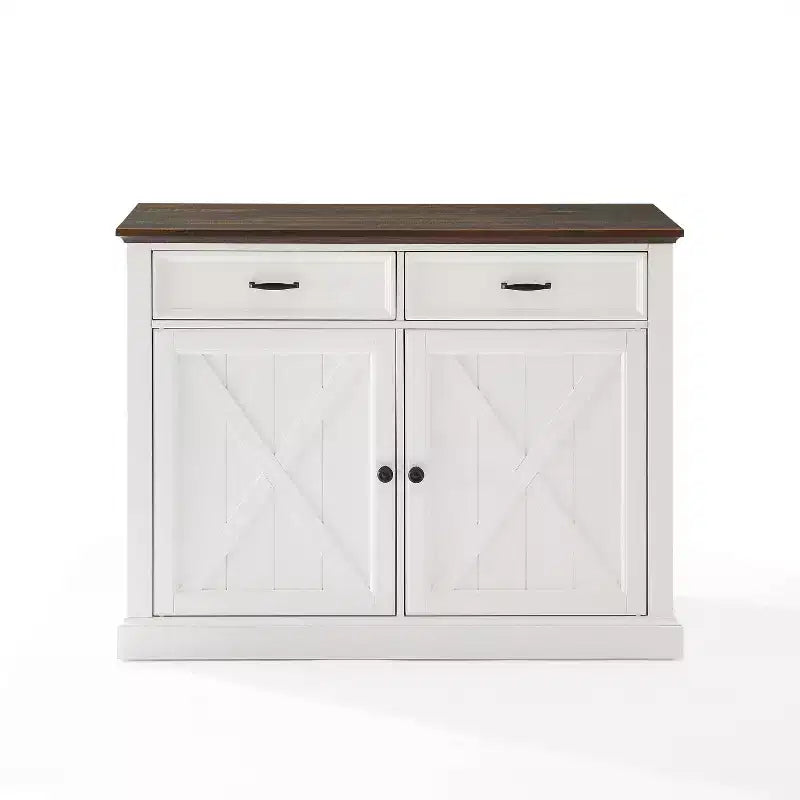 Clifton Kitchen Island Bianco/Marrone Decapato - Crosley: Ripiani Regolabili, Carrello Contenitore, Design Rustico