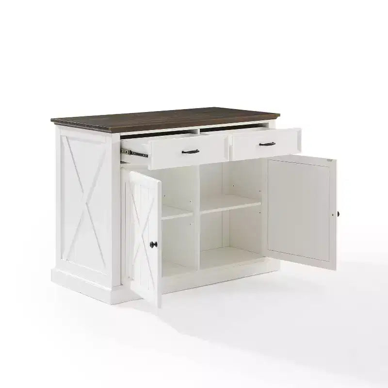 Clifton Kitchen Island Bianco/Marrone Decapato - Crosley: Ripiani Regolabili, Carrello Contenitore, Design Rustico