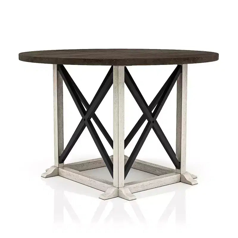 Tavolo da pranzo rotondo Piker 47" in legno noce scuro/bianco antico - HOMES: Inside + Out