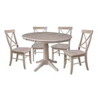 36" Karen Round Extendable Dining Table with 4 X Back Chairs Taupe: Solid Wood, Pedestal Base - International Concepts