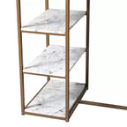 Teamson Home Marmo Set da pranzo con tavolo da colazione e piano effetto marmo in ottone: 3 pezzi, stile moderno, finitura laccata, sgabelli imbottiti