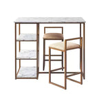 Teamson Home Marmo Set da pranzo con tavolo da colazione e piano effetto marmo in ottone: 3 pezzi, stile moderno, finitura laccata, sgabelli imbottiti