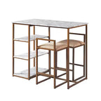 Teamson Home Marmo Set da pranzo con tavolo da colazione e piano effetto marmo in ottone: 3 pezzi, stile moderno, finitura laccata, sgabelli imbottiti