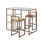 Teamson Home Marmo Set da pranzo con tavolo da colazione e piano effetto marmo in ottone: 3 pezzi, stile moderno, finitura laccata, sgabelli imbottiti