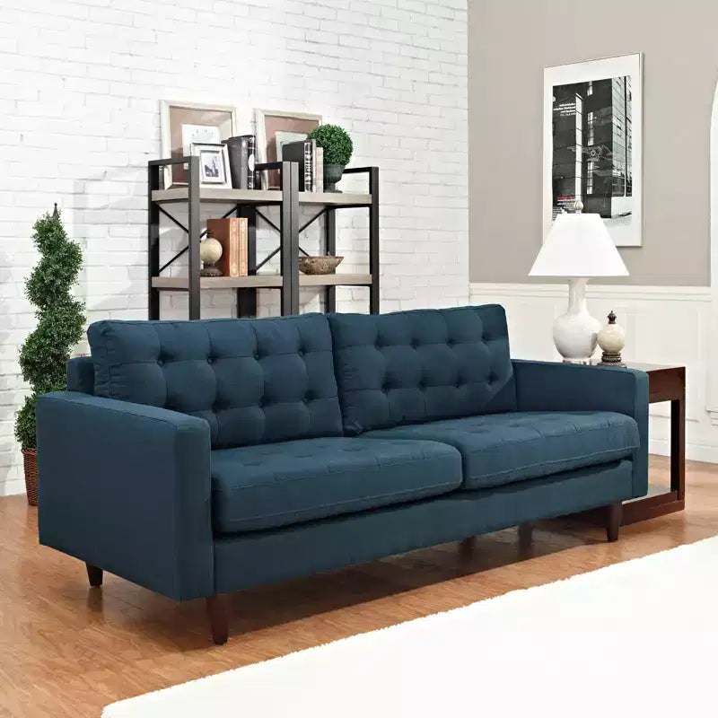 Divano imbottito Modway Empress Azure: tessuto in poliestere, struttura in legno, cuscini trapuntati rimovibili, 3 posti