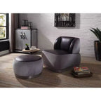 Accent Chair Antique Slate Top Grain Leather and Gray Velvet