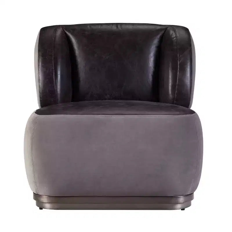 Accent Chair Antique Slate Top Grain Leather and Gray Velvet