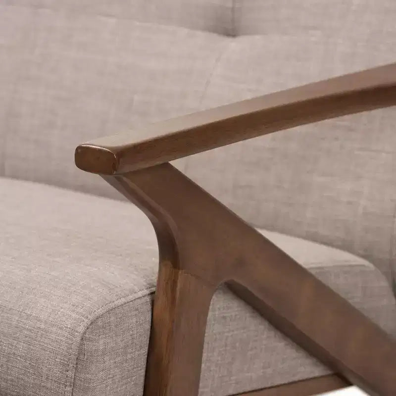 Bianca Divanetto Moderno Mid-Century in Legno di Noce e Tessuto con Trapuntatura a 2 Posti Grigio Chiaro - Baxton Studio: Struttura in Legno di Hevea, Rivestimento in Poliestere