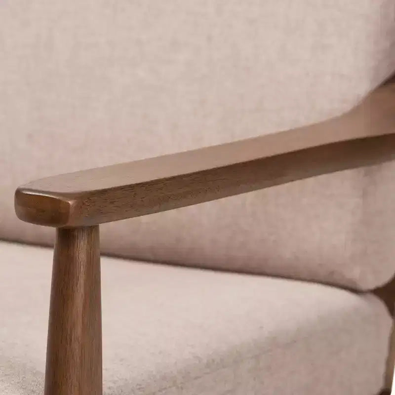 Divano a 3 posti imbottito in tessuto in noce stile Mid-Century Venza - Baxton Studio: Struttura in legno di caucciù, poliestere