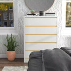 5 Drawer Tall Chest White with Gold Trim