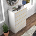 5 Drawer Tall Chest White with Gold Trim
