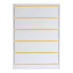 5 Drawer Tall Chest White with Gold Trim