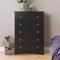 Prepac 5 Drawer Dresser Black: Transitional Style, Satin Finish, Nickel Hardware, Bedroom Storage