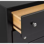 Cassettiera a 5 cassetti Prepac nera: stile di transizione, finitura satinata, ferramenta nichelata, contenitore per camera da letto