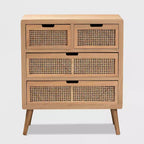 Cassettiera a 4 cassetti Alina Wood and Rattan Oak - Baxton Studio: Profilo sottile, stile bohémien, ampio spazio di archiviazione