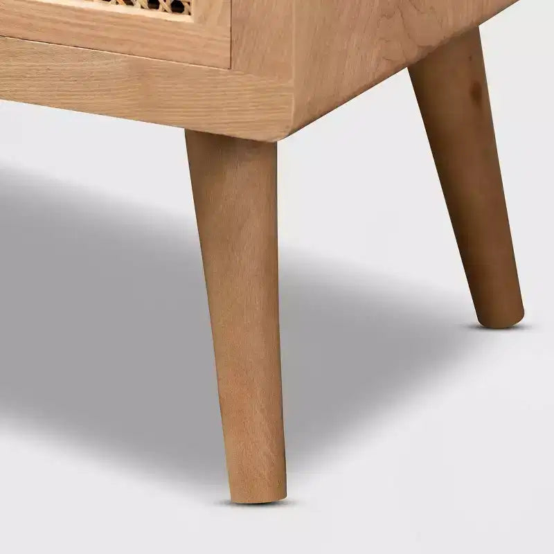 Cassettiera a 4 cassetti Alina Wood and Rattan Oak - Baxton Studio: Profilo sottile, stile bohémien, ampio spazio di archiviazione