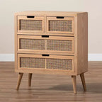 Cassettiera a 4 cassetti Alina Wood and Rattan Oak - Baxton Studio: Profilo sottile, stile bohémien, ampio spazio di archiviazione