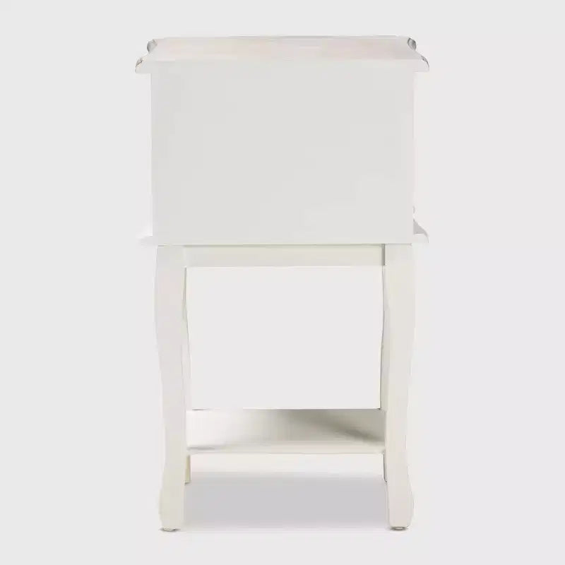 Comodino Amalie a 2 cassetti in legno Bianco/Rovere - Baxton Studio: Stile Francese Provenzale, Maniglie in ottone, Ripiano aperto