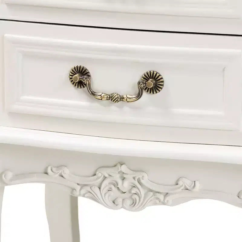 Comodino Amalie a 2 cassetti in legno Bianco/Rovere - Baxton Studio: Stile Francese Provenzale, Maniglie in ottone, Ripiano aperto