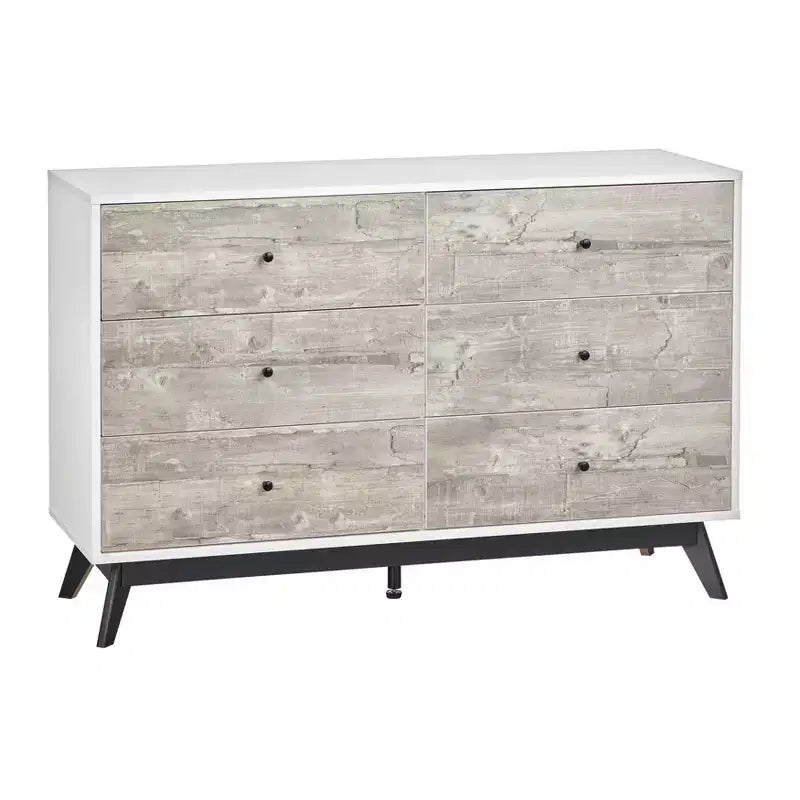 Buylateral Crislana Mid-Century Modern 6 Drawer Dresser Gray/White