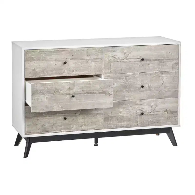Buylateral Crislana Mid-Century Modern 6 Drawer Dresser Gray/White