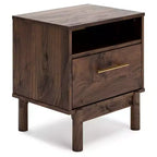 Calverson Nightstand Brown/Beige: Industrial Bedside Table with Storage, Metal Glides