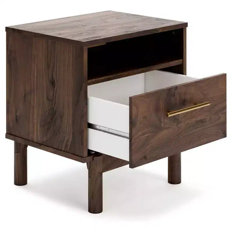 Industrial Nightstand, Brown and Beige, with Drawer and Open Cubby