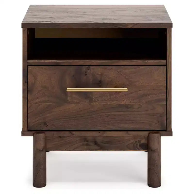 Industrial Nightstand, Brown and Beige, with Drawer and Open Cubby