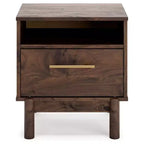 Industrial Nightstand, Brown and Beige, with Drawer and Open Cubby