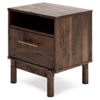 Industrial Nightstand, Brown and Beige, with Drawer and Open Cubby
