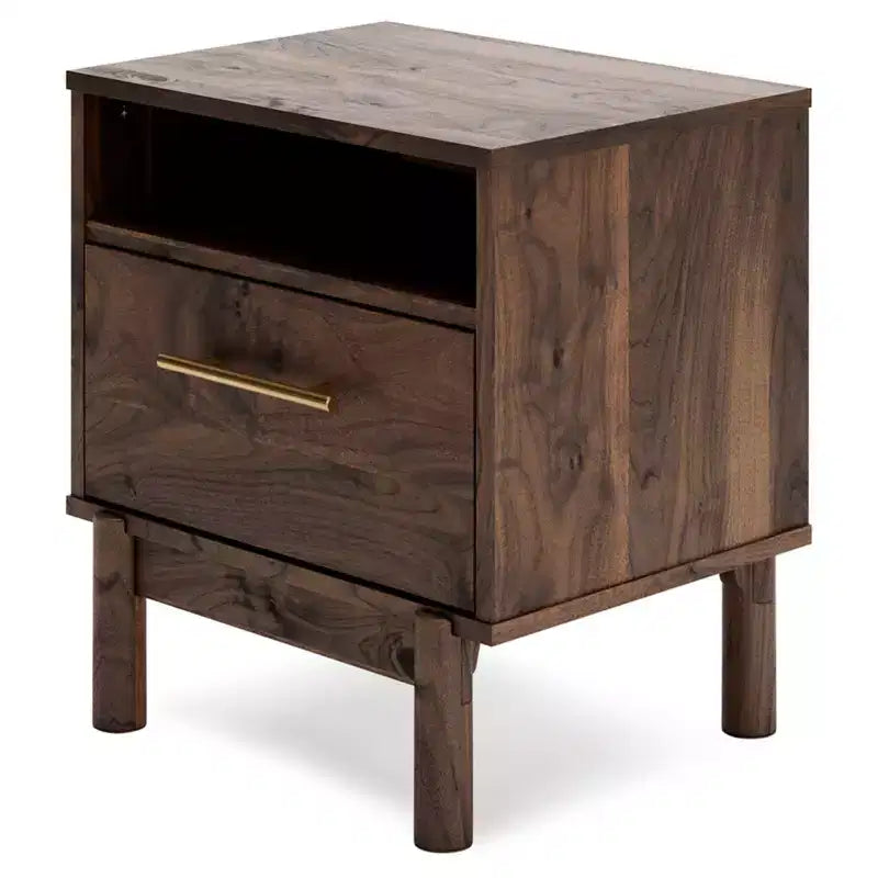 Industrial Nightstand, Brown and Beige, with Drawer and Open Cubby