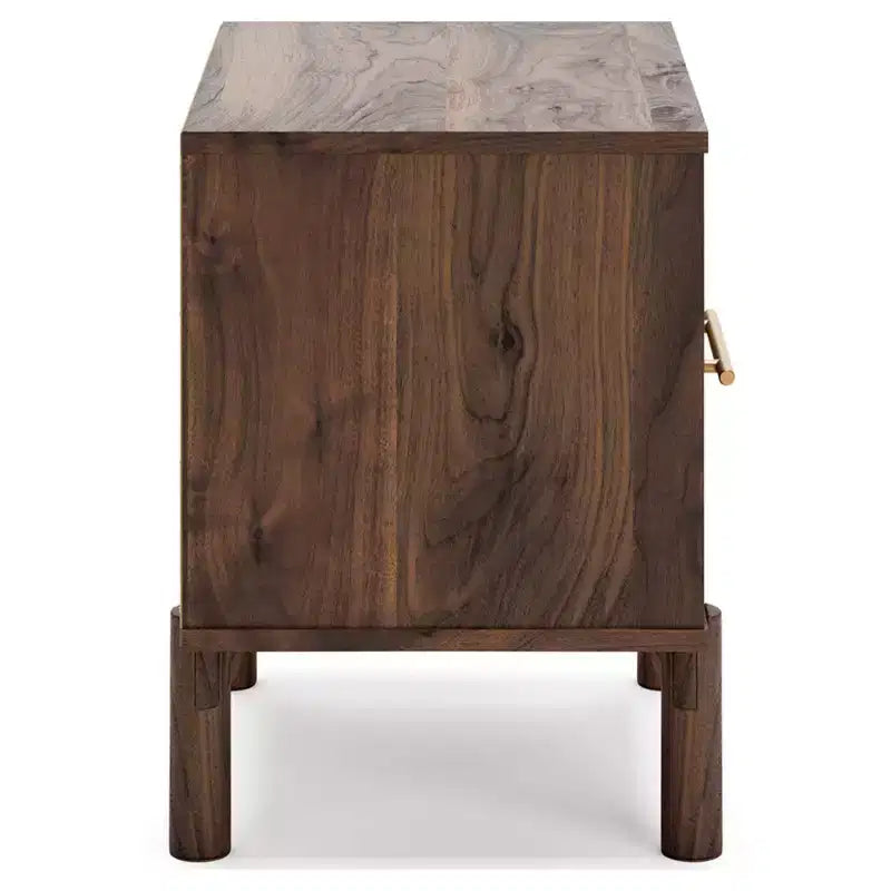 Industrial Nightstand, Brown and Beige, with Drawer and Open Cubby
