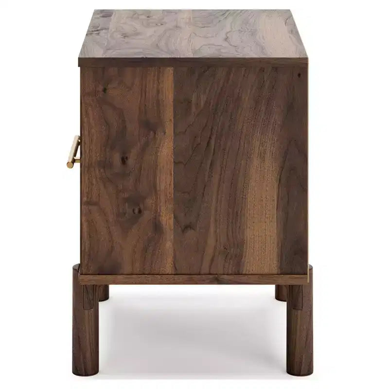 Industrial Nightstand, Brown and Beige, with Drawer and Open Cubby