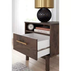 Industrial Nightstand, Brown and Beige, with Drawer and Open Cubby