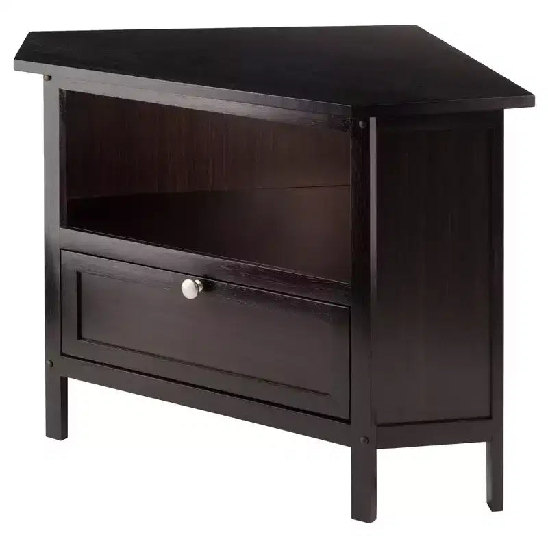 Winsome Zena Corner TV Stand for TVs up to 27" Espresso: Mid-Century Modern, Open Shelving, MDF Wood