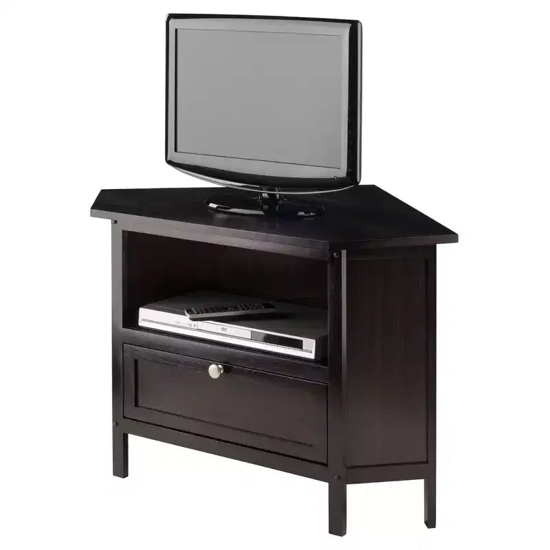 Mobile TV ad angolo Winsome Zena per TV fino a 27" Espresso: Moderno di metà secolo, mensole aperte, legno MDF