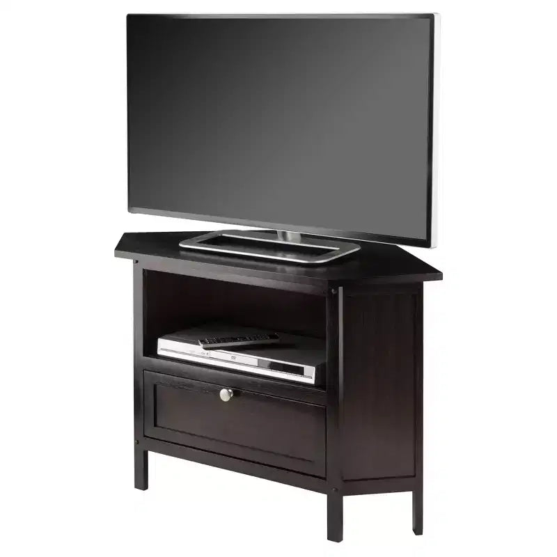 Mobile TV ad angolo Winsome Zena per TV fino a 27" Espresso: Moderno di metà secolo, mensole aperte, legno MDF
