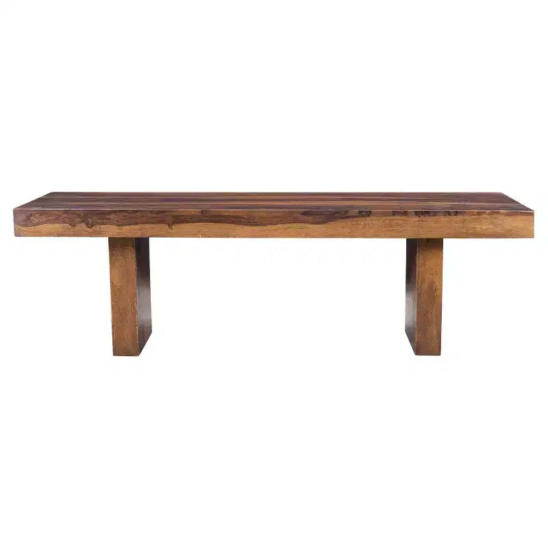 Solid Sheesham Wood 60" Cube Bench - Timbergirl: Rustic Brown, Iron Frame, 3-Seater, Storage, 300 lb Capacity