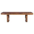 Solid Sheesham Wood 60" Cube Bench - Timbergirl: Rustic Brown, Iron Frame, 3-Seater, Storage, 300 lb Capacity