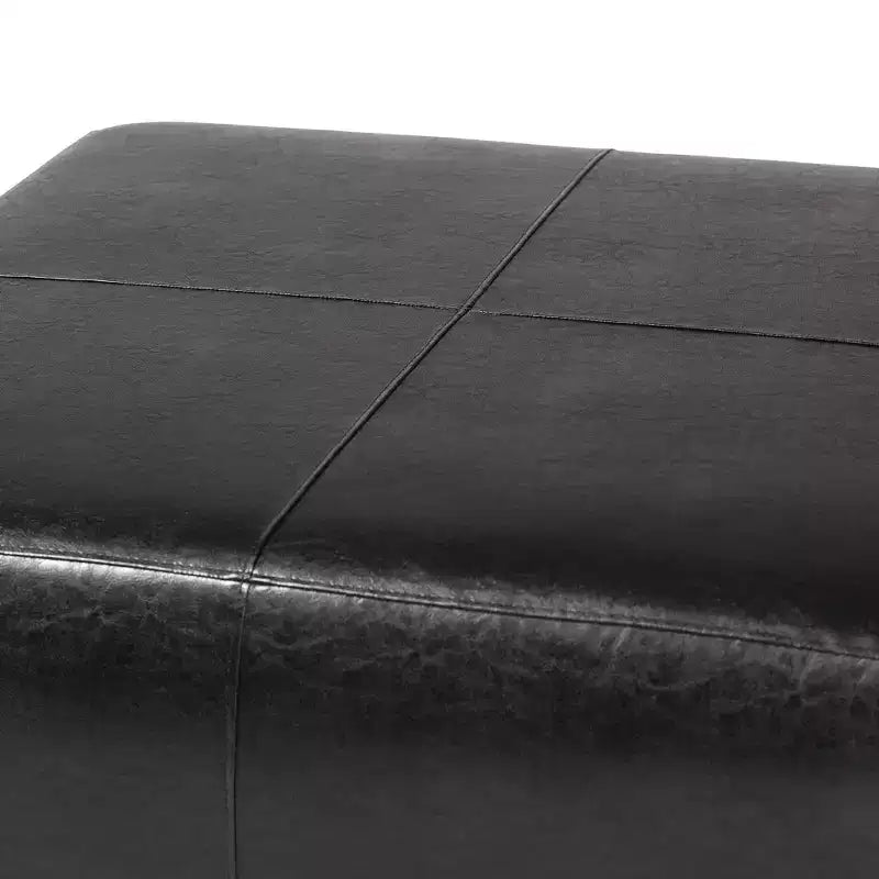 Pouf/poggiapiedi quadrato in vera pelle nero - Baxton Studio: Moderno imbottito, Struttura in legno, Nessun assemblaggio richiesto