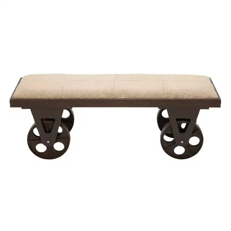 Industrial Wood Bench Brown - Olivia & May: Metal Frame, Wheeled, 400 lbs Capacity