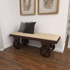Panca industriale in legno marrone - Olivia & May: telaio in metallo, con ruote, capacità 181 kg