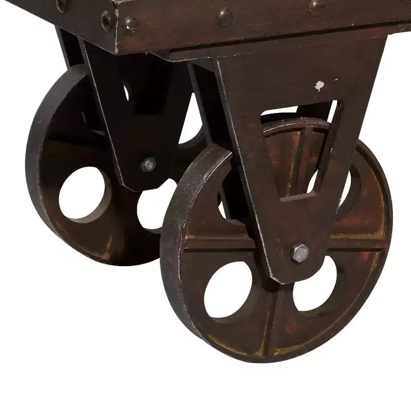 Panca industriale in legno marrone - Olivia & May: telaio in metallo, con ruote, capacità 181 kg