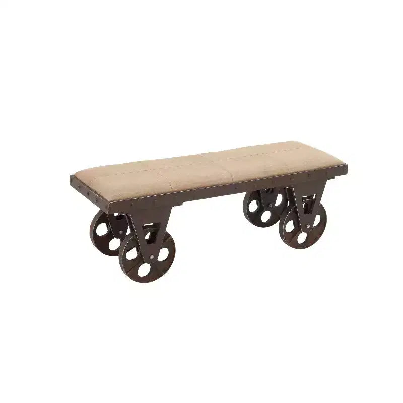 Panca industriale in legno marrone - Olivia & May: telaio in metallo, con ruote, capacità 181 kg